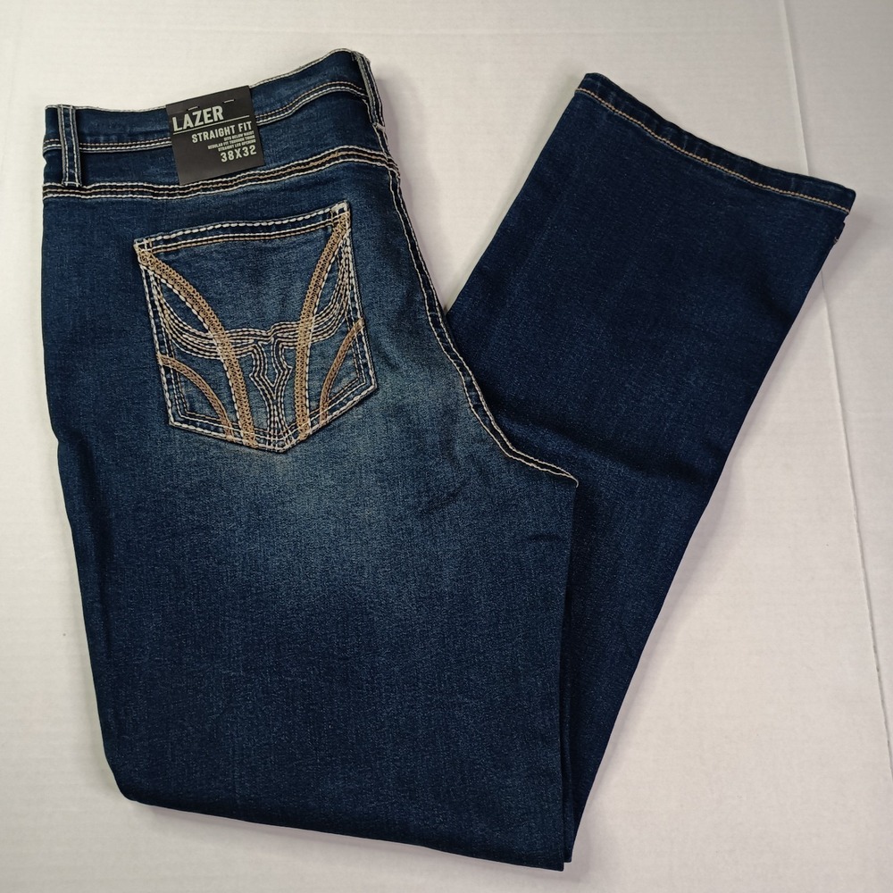 Lazer Straight Fit Jeans Men's Size 38x32 Blue Sits Below Waist Straight Leg